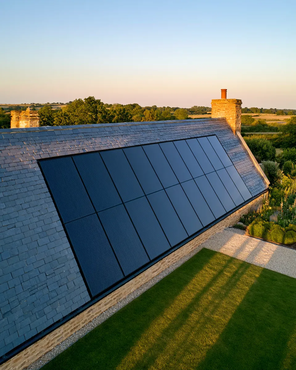 Solar array on a British rooftop, paired with home battery storage
